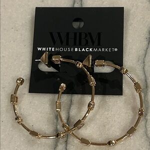 WHBM Goldtone Cubic Zirconia Bezel Hoop Earrings, NWT